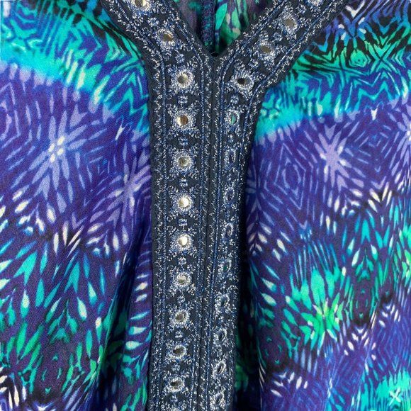 Miraclesuit Blue Curacao Caftan 100% Cotton Ikat Swimwear Cover Up Size M - Picture 3 of 11